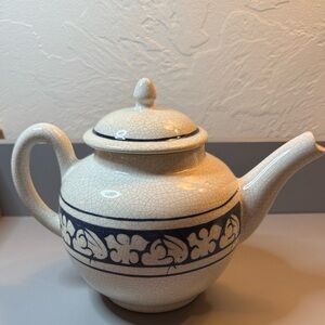 Dedham Pottery Vintage Blue and White Bunny Crackle Teapot
